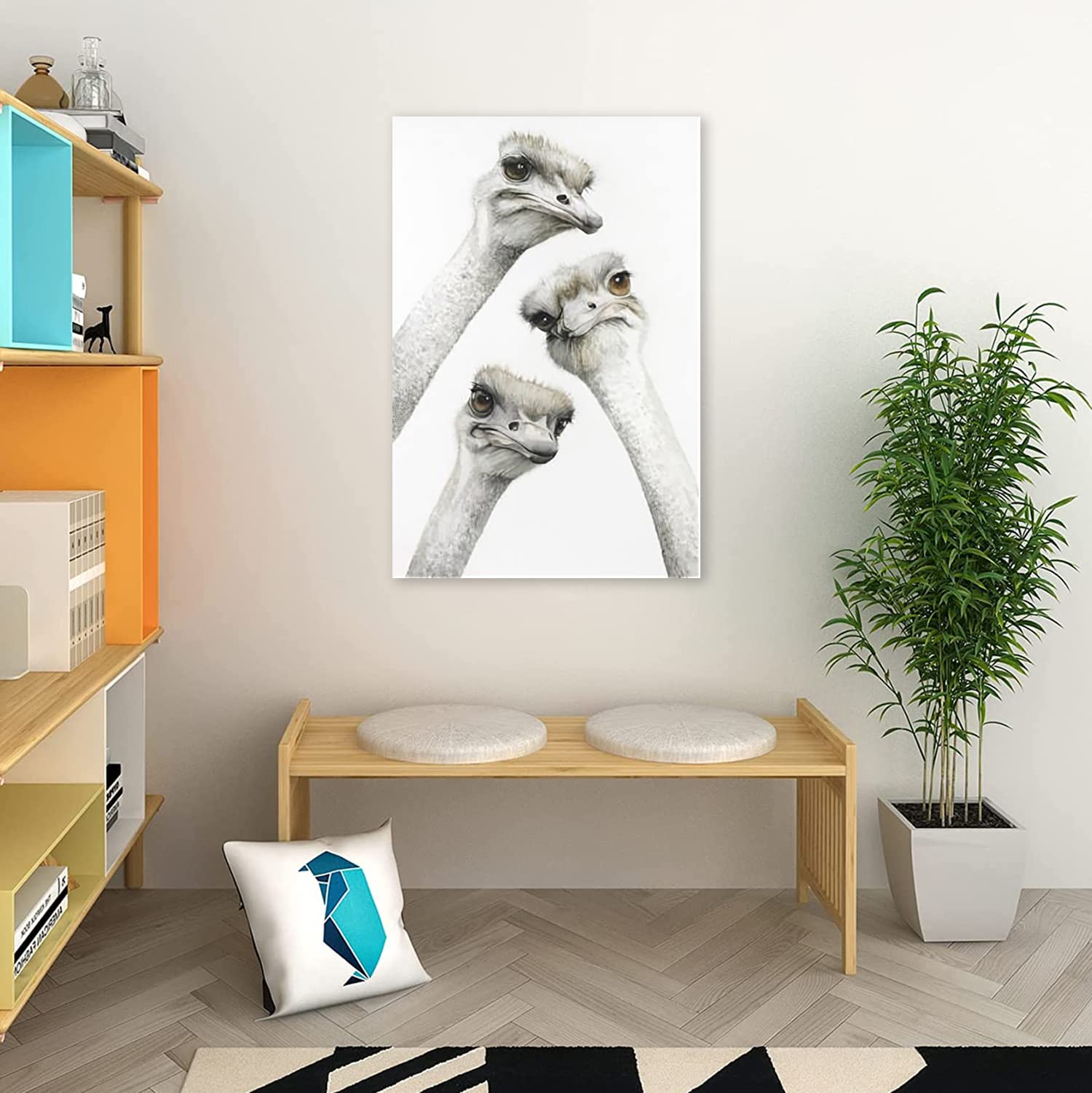 Amazon.co.jp: 絵画 ダチョウの一家ですインテリア 絵画 動物です